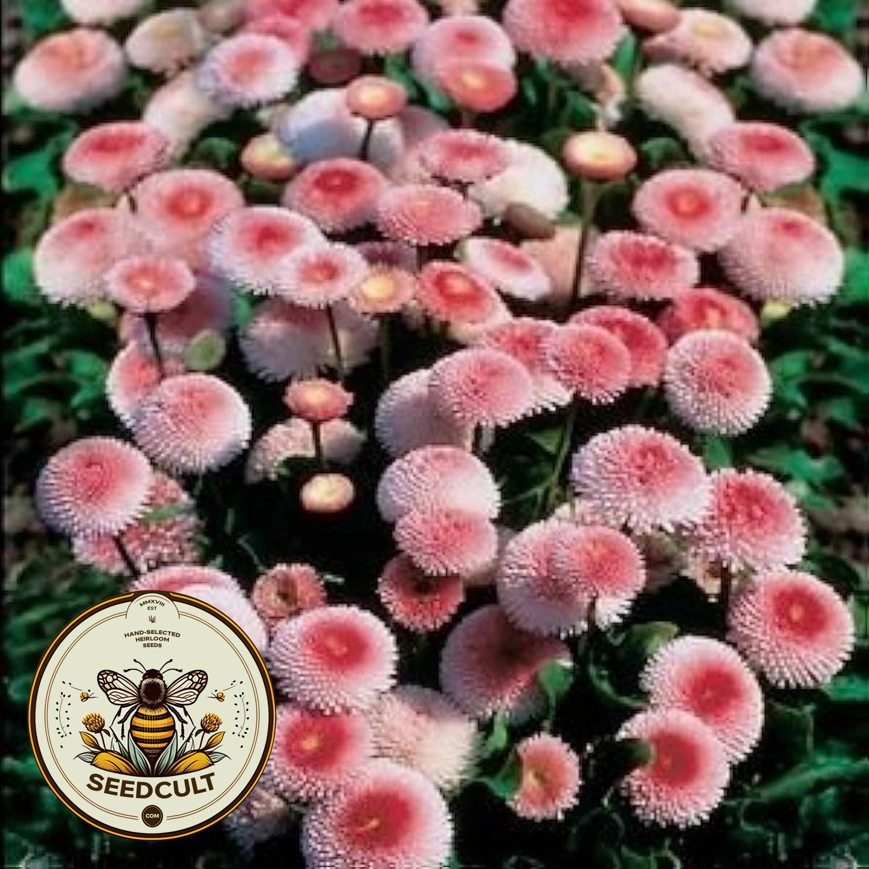 Pelleted Strawberries and Cream English Daisy Seeds, Bellis Tasso BL4050P