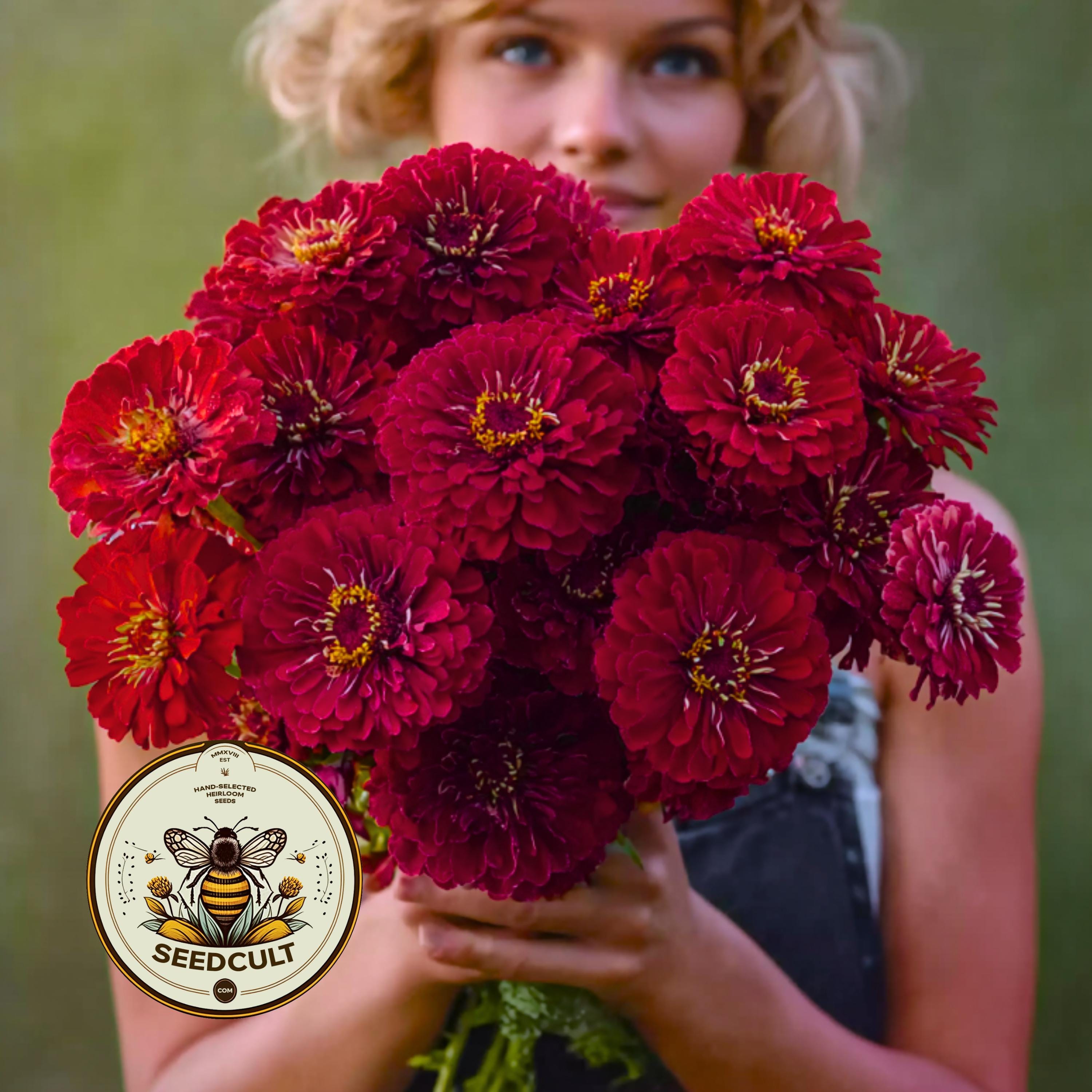 NEW! Benarys Giant Scarlet Zinnia Seeds, Largest Giant Zinnias, Zinnia Elegans ZE4825