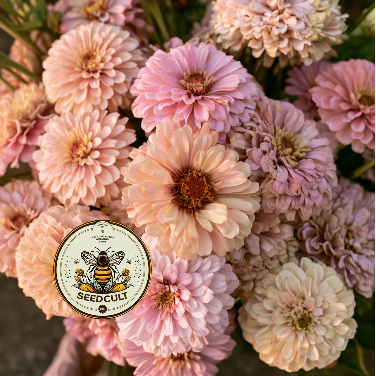 Pastel Mix Zinnia Seeds, Peach, Light Pink, Lilac, Mauve and Cream, ZE5425