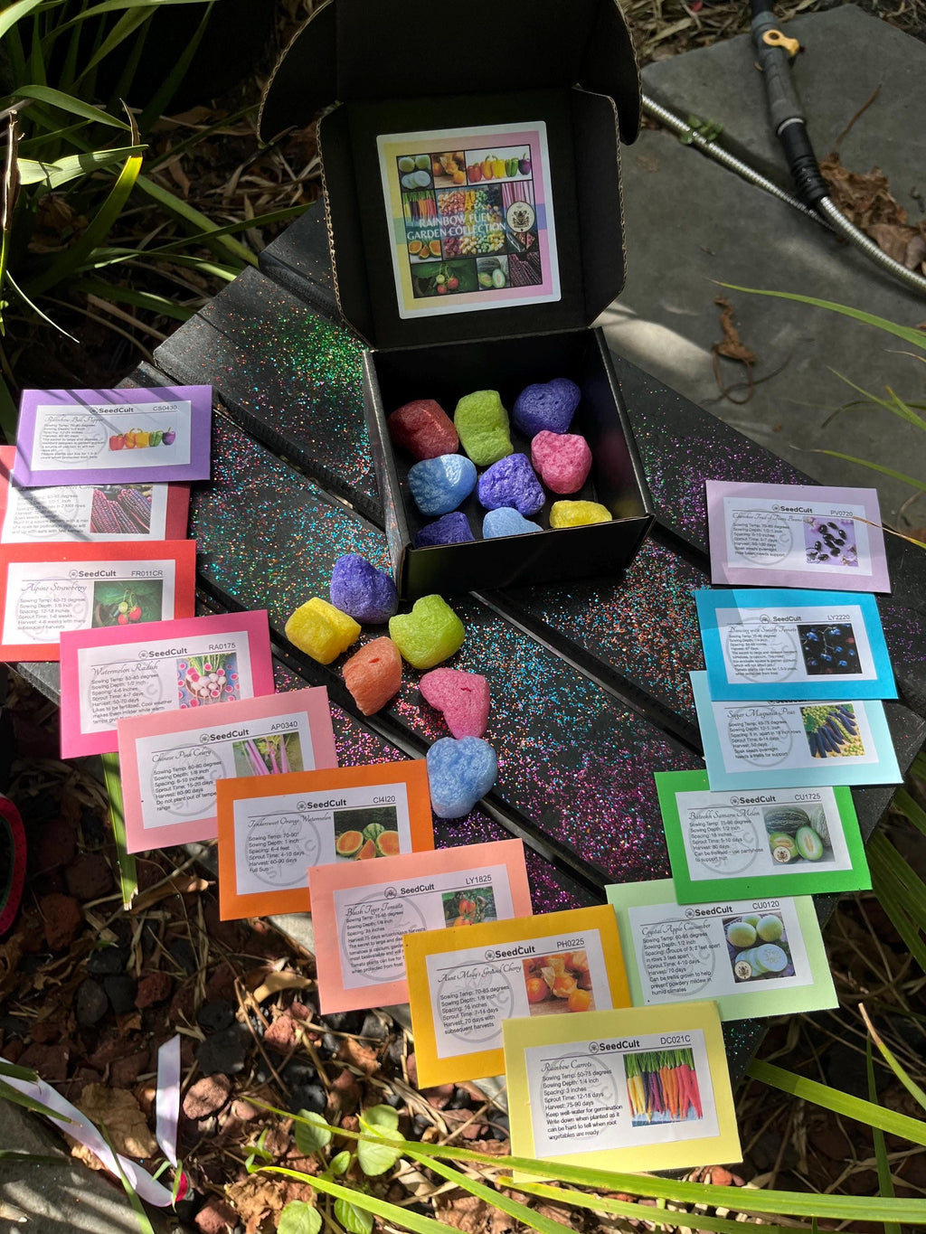 Rainbow Fuel Garden Seed Collection in Gift Box, Rainbow Food, Sampler, 14 Individual Packs, 01RF14